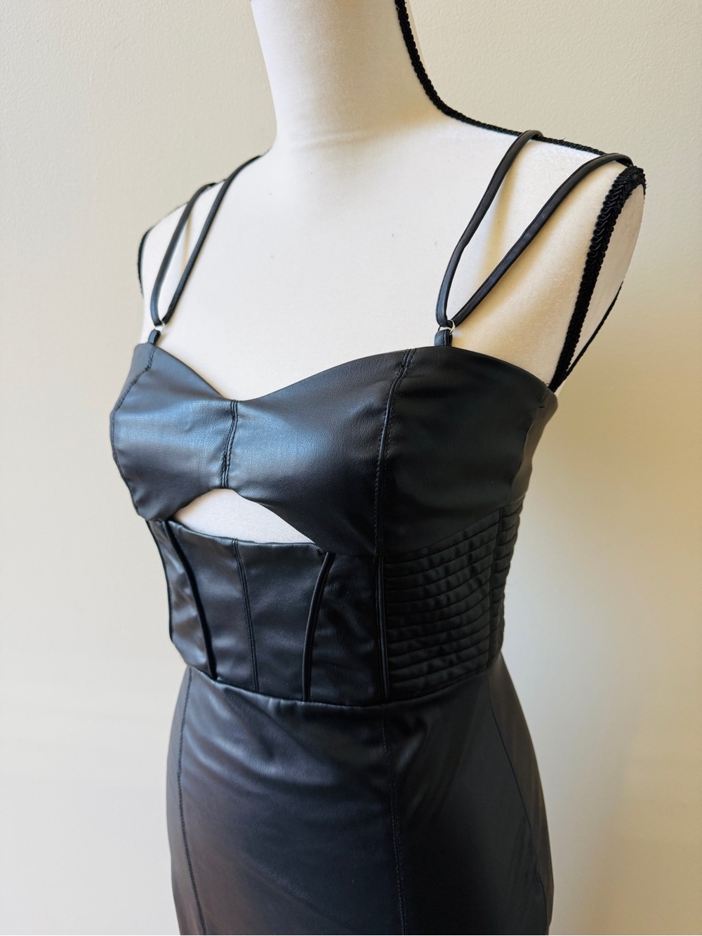 Zara Faux Leather Black Cutout Bodycon Dress